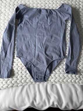 SKIMS  Long-Sleeve One-Piece Bodysuit in Dusty Blue